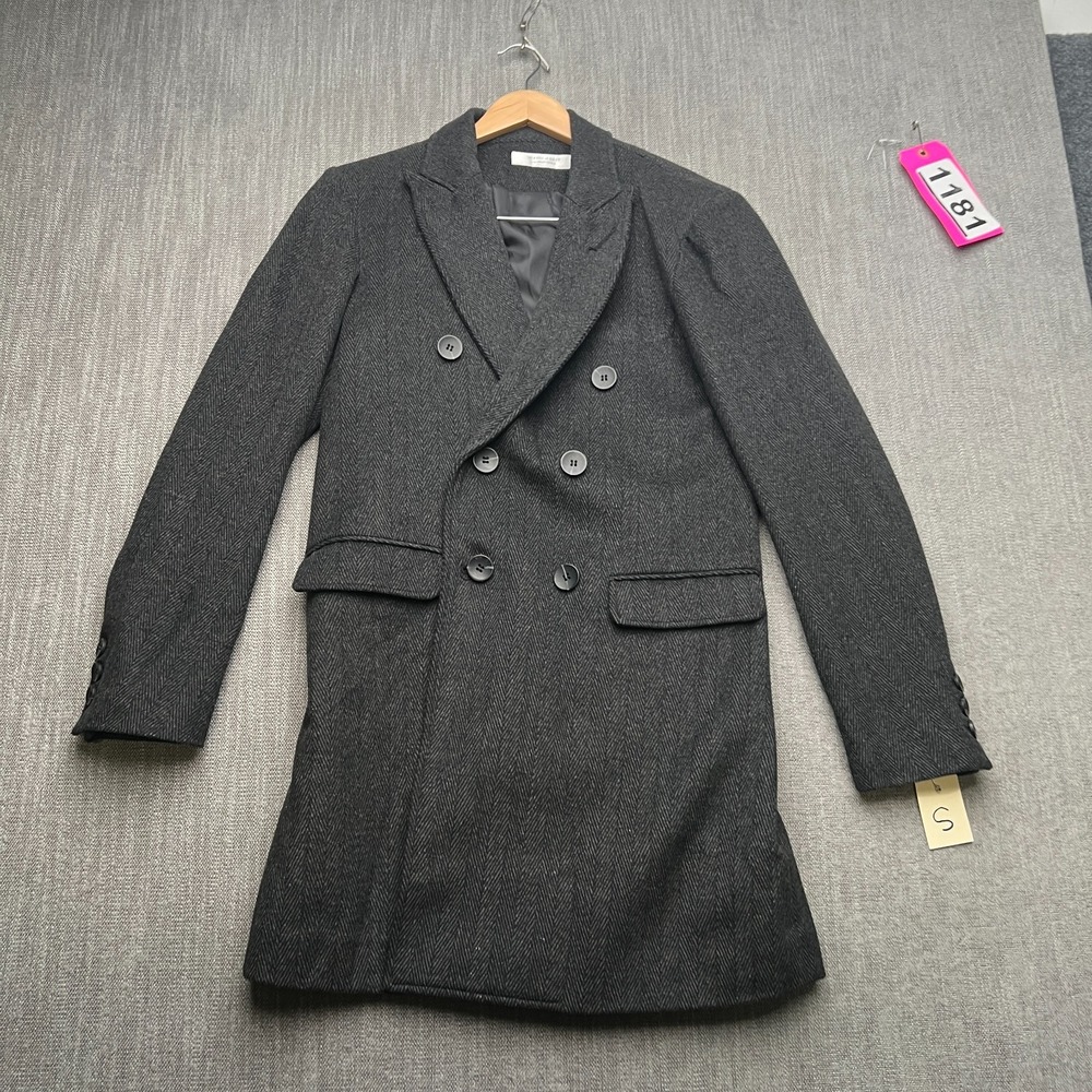 Shades Of Grey By Micah Cohen Overcoat Mens Small Charcoal Gray Wool Herringbone